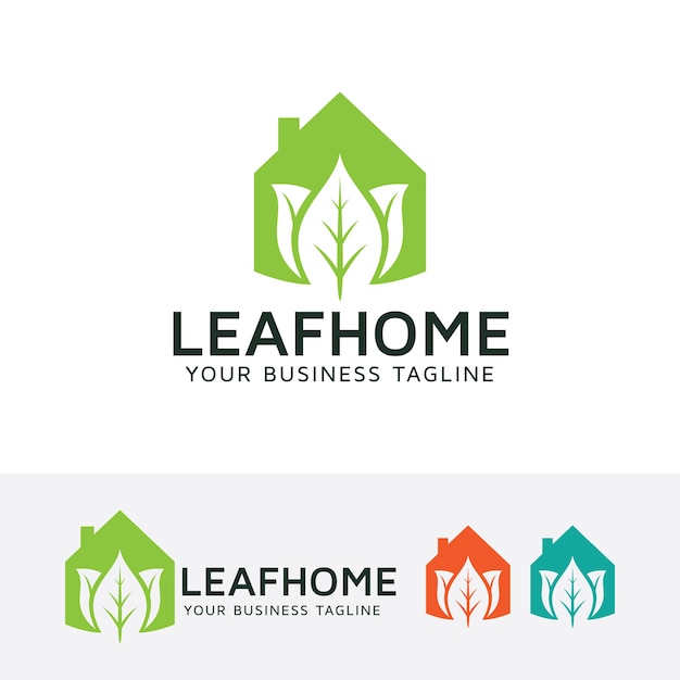 Modelo do logotipo do vetor home leaf