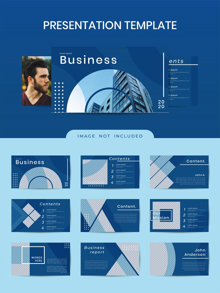Modelo do powerpoint - negócio geométrico com cor azul clássica