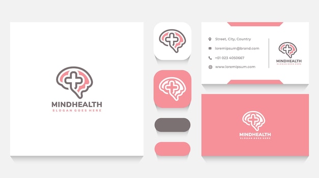 Vetor modelo e cartão de visita do logotipo da mind health