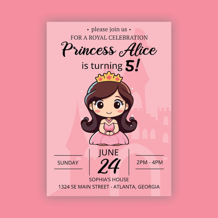 Vetor modelo editável de convites de aniversário da princesa