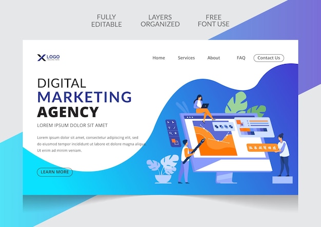 Vetor modelo editável de design de página de destino de agência de marketing digital