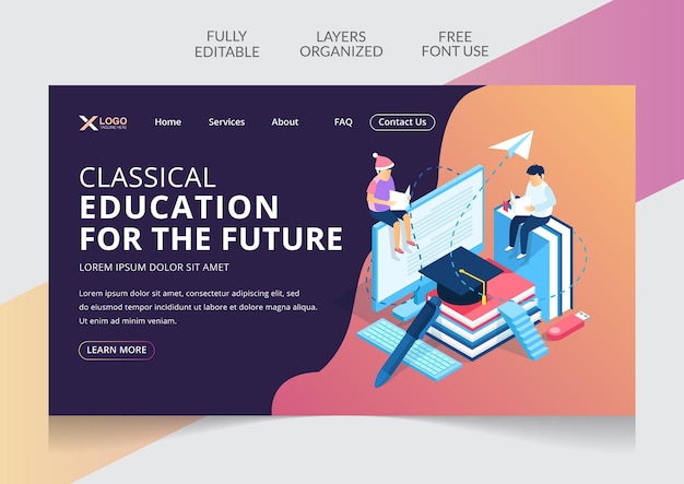 Modelo editável de design de página de destino de educação clássica online