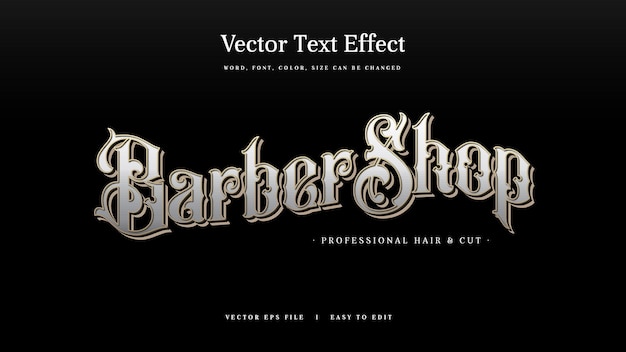 Vetor modelo editável de efeito de texto vintage retrô de barbearia