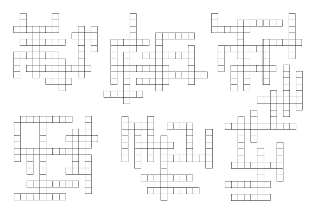 Modelos de grade de jogos de palavras cruzadas layouts de questionário de  palavras