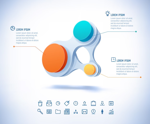 Vetor modelo em estilo moderno. businesscircle colorido conectar. ilustração das ações. ilustração 3d infográfico.