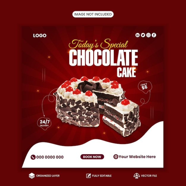Modelo especial de design de postagem de banner de mídia social para bolo de chocolate
