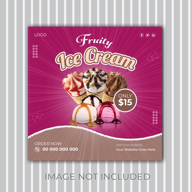 Modelo especial de postagem de banner do instagram de mídia social deliciosa de sorvete.