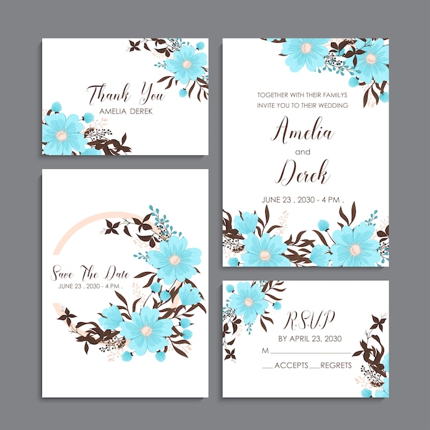 Modelo floral do casamento - luz - cartões florais azuis