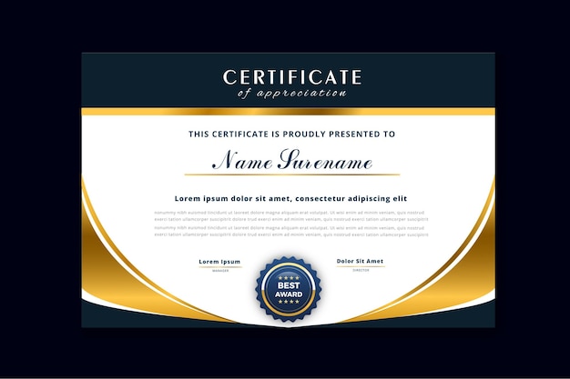 Modelo gratuito de certificado de realização do vetor