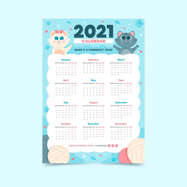 Modelo ilustrado de calendário 2021