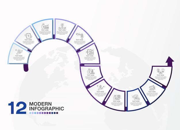 Vetor modelo infográfico básico com processo de 12 etapas ou gráfico de processo de opções usado para apresentação