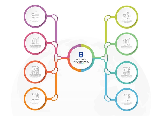 Vetor modelo infográfico básico com processo em 8 etapas ou gráfico de processo de opções usado para apresentação