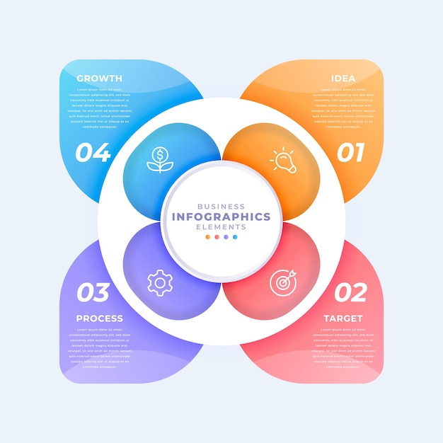 Vetor modelo infográfico circular de negócios profissional com quatro etapas ou opções