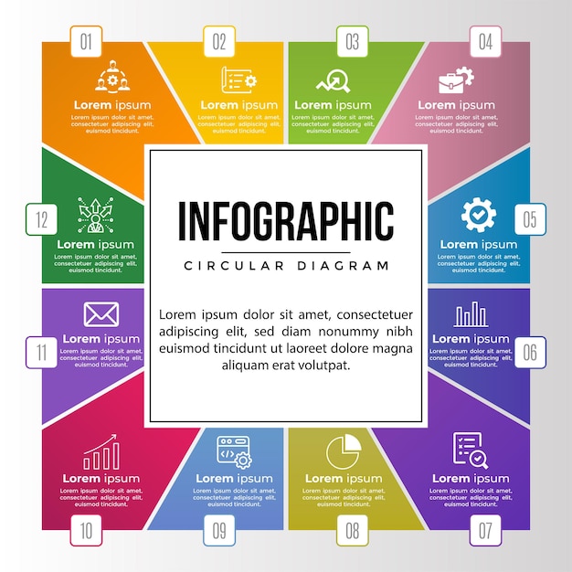 Modelo infográfico moderno com doze passos