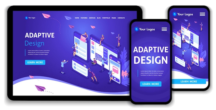 Vetor modelo landing page conceito isométrico de design de página da web e desenvolvimento de sites móveis, design adaptativo, aplicativos. fácil de editar e personalizar, interface adaptável.