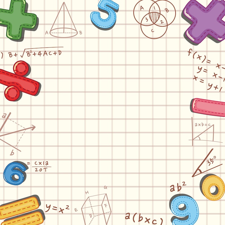 Vetor modelo matemático em branco com ferramentas e elementos matemáticos
