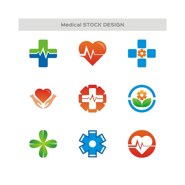 Modelo médico do logotipo da farmácia. Conjunto de design de ações