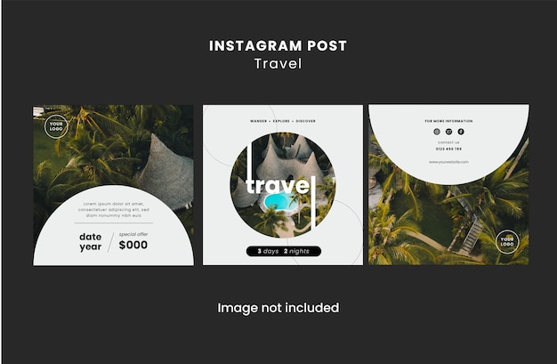 Vetor modelo minimalista de design de pós-viagens do instagram