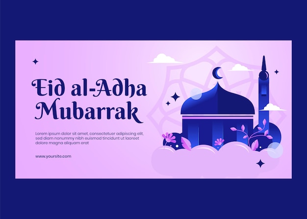 Modelo minimalista moderno de banner horizontal de celebração plana Eid AlAdha