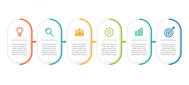 Vetor modelo mínimo de infográficos de negócios com 6 etapas