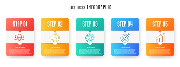 Modelo moderno de infográfico de linha do tempo 5 etapas