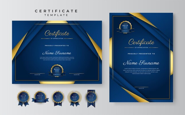 Modelo moderno de prêmio de certificado de ouro azul para negócios e educação