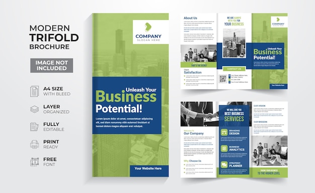 Modelo multiuso de folheto com três dobras de negócios corporativos criativos e modernos