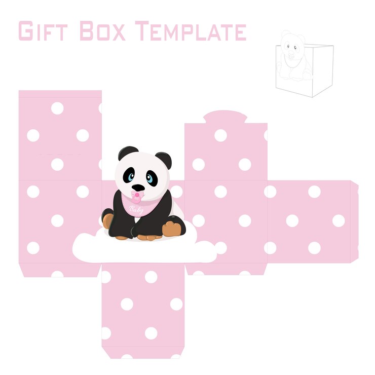 Modelo para caixa de presente panda bebê menina