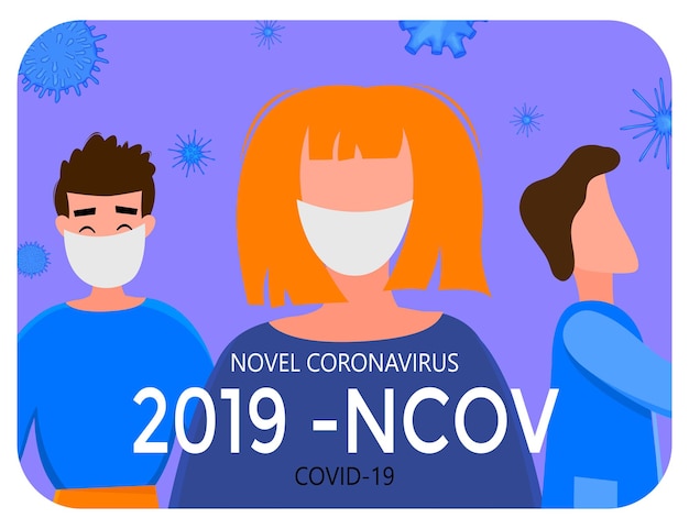 Vetor modelo para o novo surto do coronavirus 2019-ncov com um grupo de pessoas. conceito de epidemiologia pandêmica. ilustração em vetor plana.