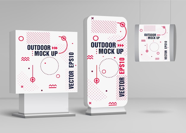 Modelo para outdoor de adverting ao ar livre. Mock up design urbano. Ilustração vetorial.