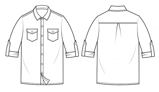 Modelo plano de sketch da moda da camisa dos homens