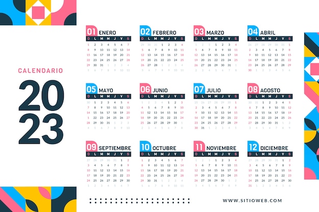 Modelo plano para calendário de ano novo de 2023