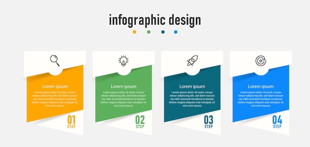 Modelo profissional elegante de design de infográfico de negócios de apresentação com 4 etapas