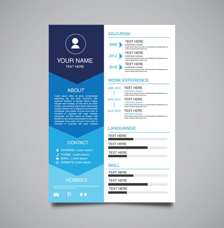 Vetor modelo profissional minimalista curriculum vitae azul