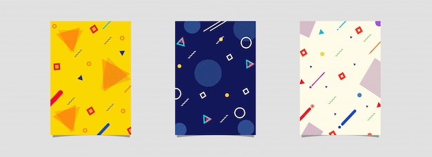 Modelo promocional ou folheto com elemento abstrato geométrico na opção de três cores.