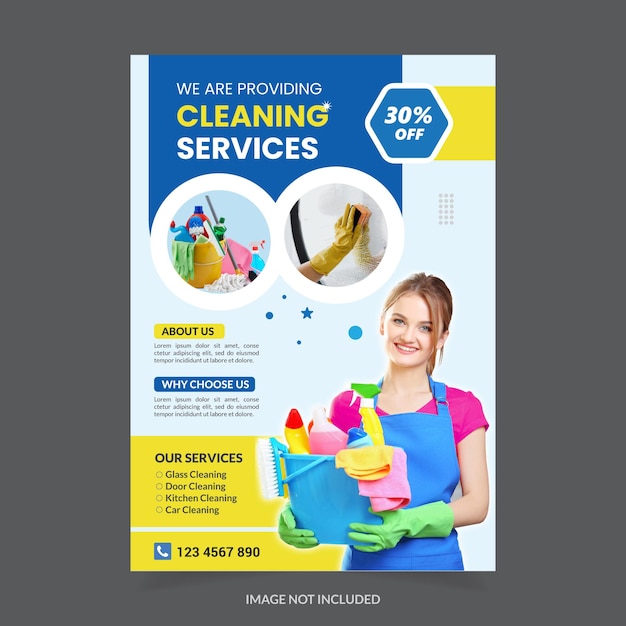 Vetor modelo pronto para impressão editável de design de cartaz de folheto de serviço de limpeza