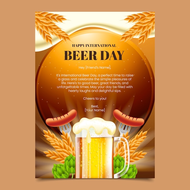 Modelo realista de cartão de saudação para o Dia Internacional da Cerveja