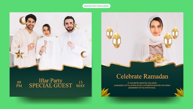 Vetor modelo realista de postagem de mídia social celebração do ramadan para campanha islâmica vetor editável