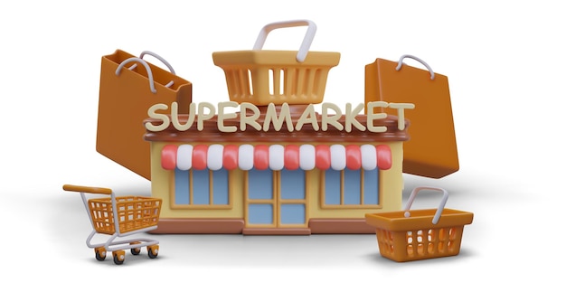 Modelo realista de supermercado em fundo branco