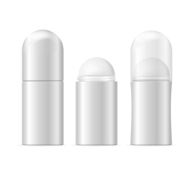 Vetor modelo realista em branco branco rolo desodorante frasco cosmético isolado vetor