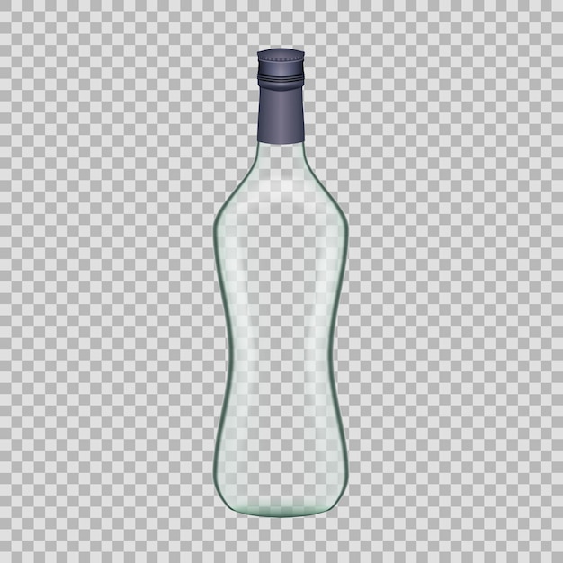 Vetor modelo realista vazio linda garrafa de vodka de vidro com tampa de rosca