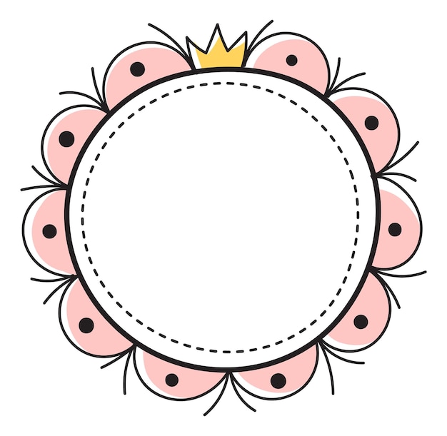Vetor modelo redondo de moldura princesa círculo rosa fofo