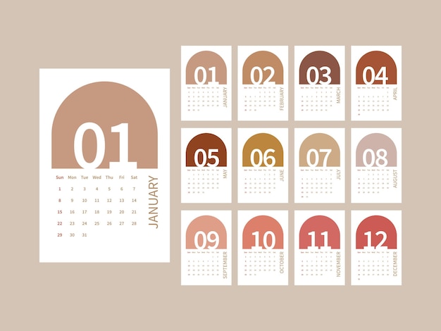 Vetor modelo simples de calendário de ano novo de 2023 cor pastel