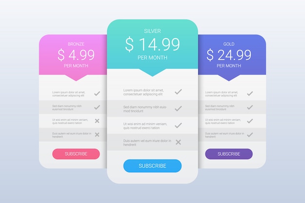 Vetor modelo simples de planos de preços