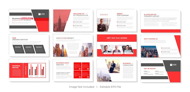 Modelo vermelho de apresentação powerpoint com design ppt para agência de negócios