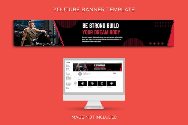 Modelo vermelho e preto de banner de perfil de canal do YouTube de ginástica fitness