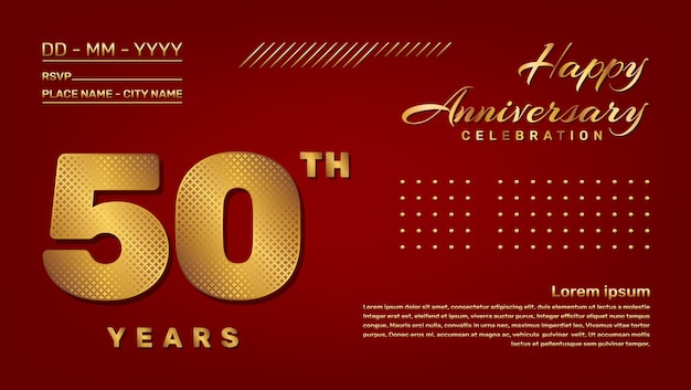 Modelo vetorial com estilo de número de padrão dourado para o evento de celebração do 50o aniversário