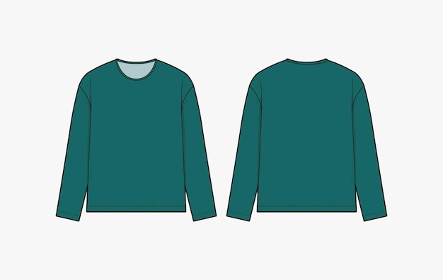 Modelo vetorial de camisa de manga longa vista dianteira e traseira esboço de desenho técnico