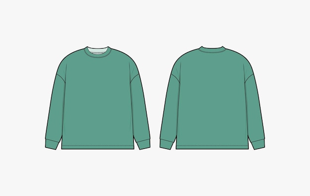 Modelo vetorial de camisa de manga longa vista dianteira e traseira esboço de desenho técnico