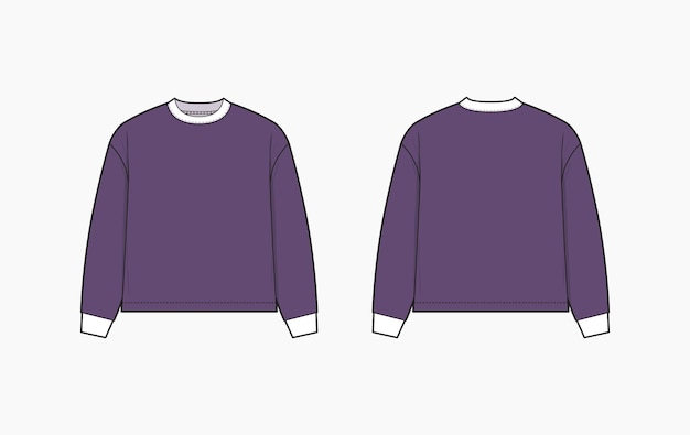 Modelo vetorial de camisa de manga longa vista dianteira e traseira esboço de desenho técnico
